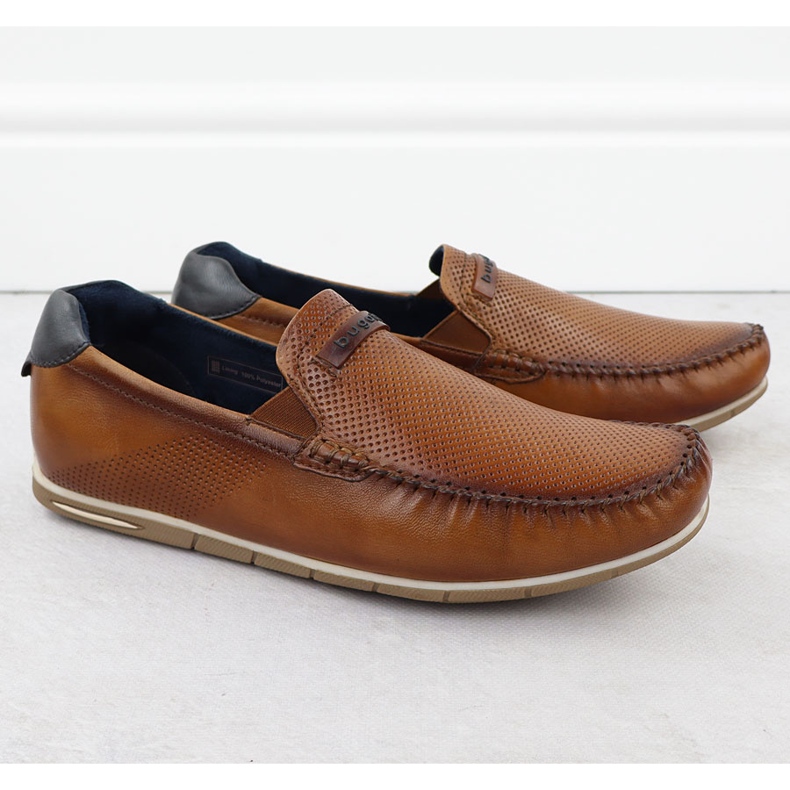 Nahka -mokkasiinit Miesten mukava liukuva ruskea bugatti RR153207 1