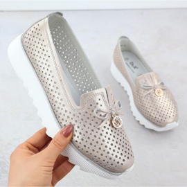 Naisten ulkona nahkakengät Złote S. Barski LR51-631 kultainen 1