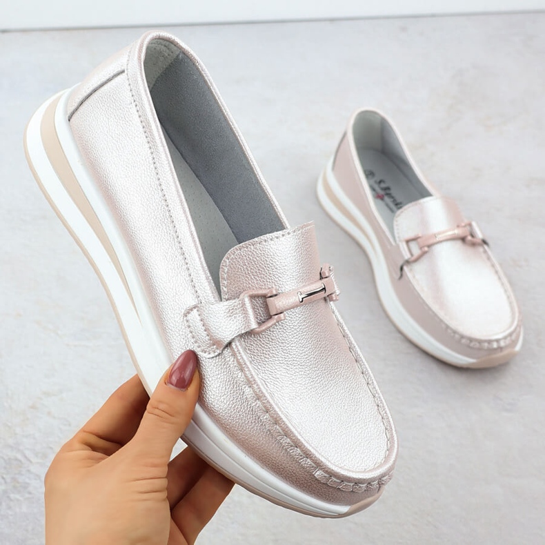 Nahka-mokkasiinikengät Pearl-alustalla Pink S.Barski Gr51-598 vaaleanpunainen 1