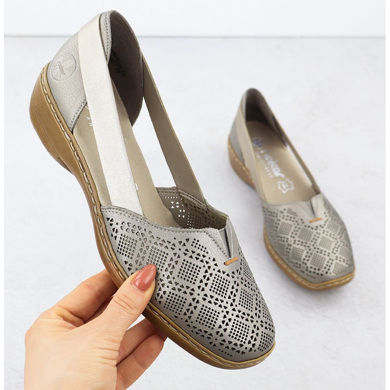 Naisten avointen nahkakengät, Merengue Comfort Rieker 41351-90 beige 1