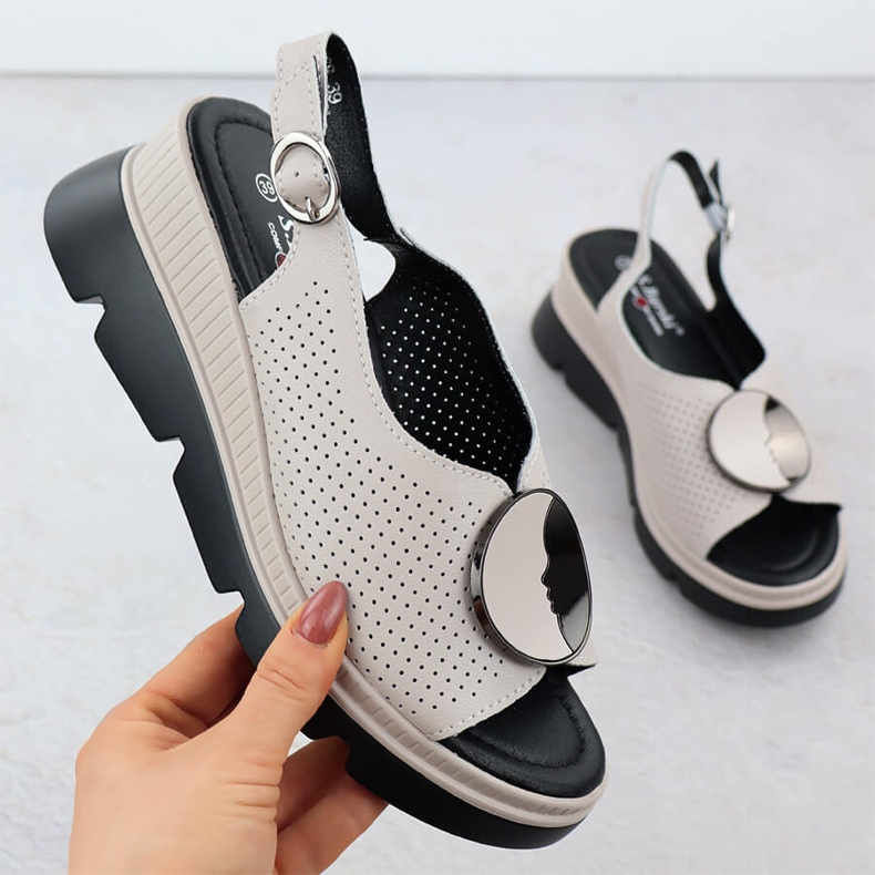 S.Barski Naisten nahkaiset sandaalit avoimelle Wedge Beige S. Barski LR51-788 1