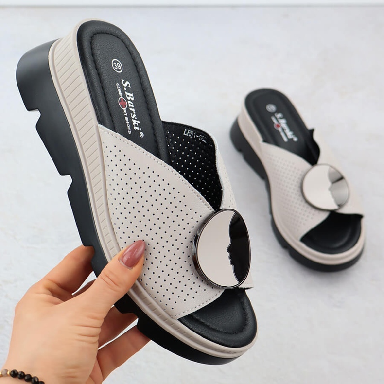 S.Barski Naisten nahkainen flip flops Openwork Beige S. Barski LR51-662 1