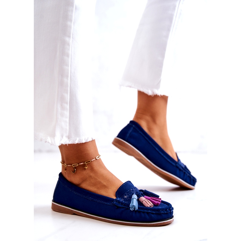 Evento Naisten mokkanahkahousut hapsuilla laivastonsininen Laressa 3