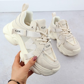 Nahka -lenkkarit paksulla pohjalla naisten beige goe rr2n4051 1