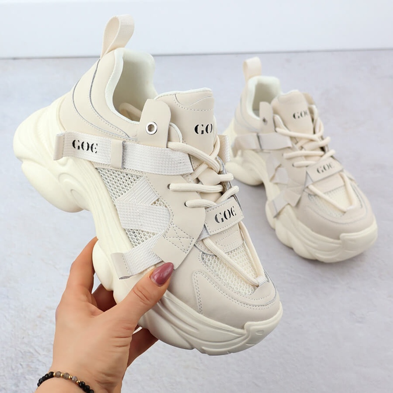 Nahka -lenkkarit paksulla pohjalla naisten beige goe rr2n4051 1