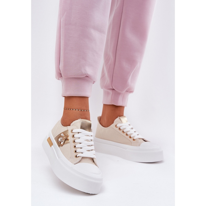 Naisten lenkkarit laiturilla koristeellisilla yksityiskohdilla beige 2