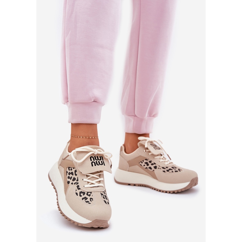 Naisten lenkkarit urheilukengät laiturilla leopard beige 1