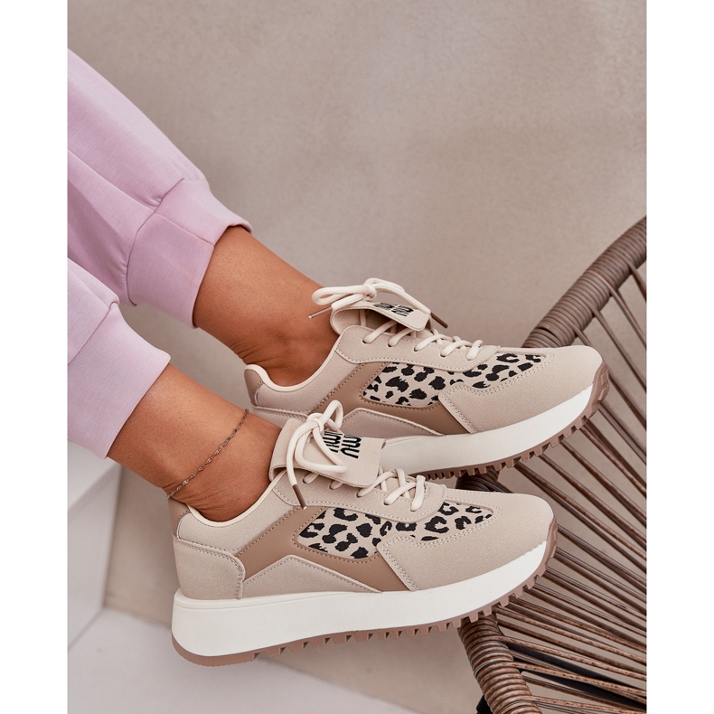 Naisten lenkkarit urheilukengät laiturilla leopard beige 2
