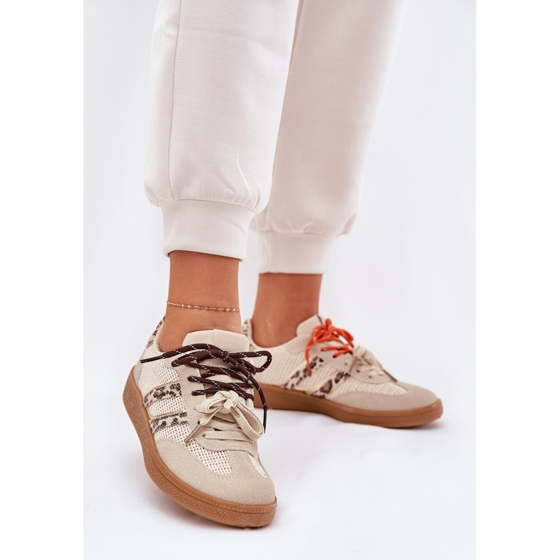 Naisten lenkkarit, joissa on kaksinkertainen nauhoittava beige ollabes leopardipainatus 2