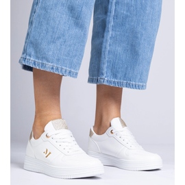 Naisten valkoiset lenkkarit kultaisella kimalteella valkoinen 2