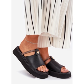 S.Barski Naisten nahkatohvelit laiturilla koristevyöllä D &amp; A MK51-475 Black musta 1