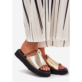 S.Barski Naisten nahkatohvelit lavalla koristevyöllä D &amp; A MK51-475 Kulta kultainen 1