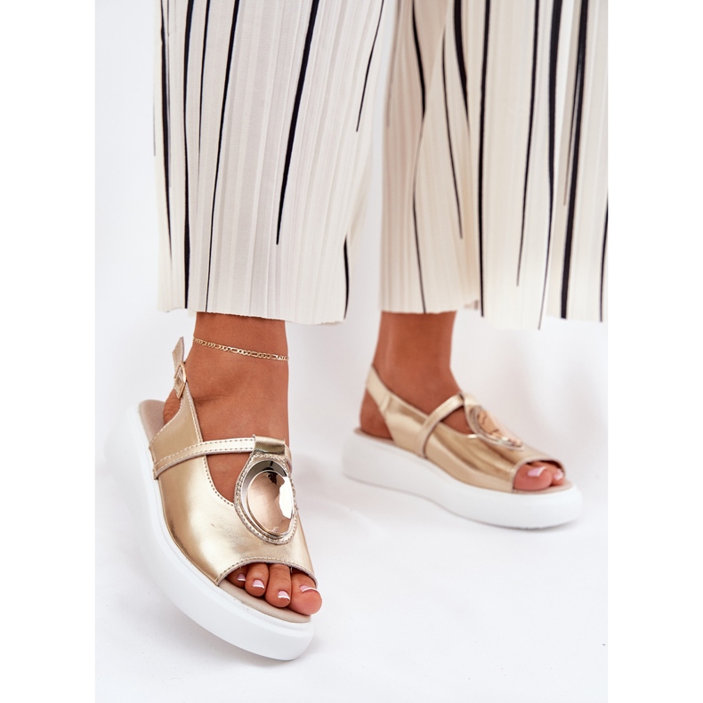 Nahka tyylikkäät naisten sandaalit S.Barski Gr51-603 Zlotys kultainen 2