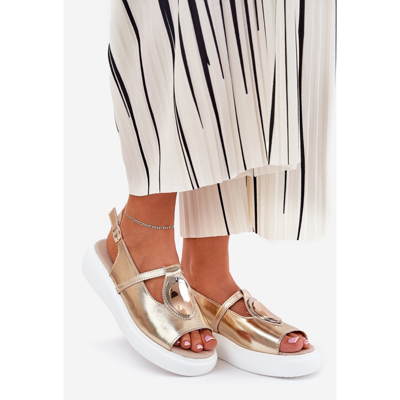 Nahka tyylikkäät naisten sandaalit S.Barski Gr51-603 Zlotys kultainen 1