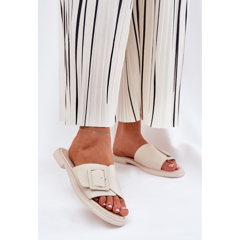 S.Barski Naisten nahkainen flip flops D &amp; A SJ2302-01 beige-solki 2