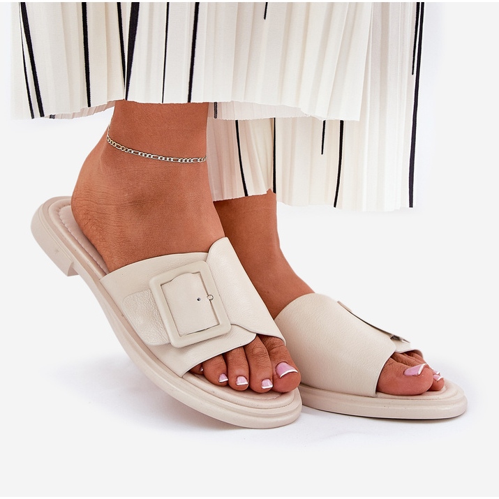 S.Barski Naisten nahkainen flip flops D &amp; A SJ2302-01 beige-solki 1