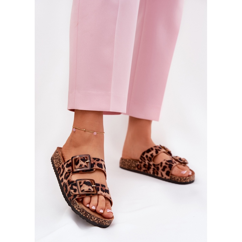 Naisten flip flops korkkien pohjapohjainen leopardipainatus ruskea 2
