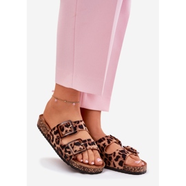 Naisten flip flops korkkien pohjapohjainen leopardipainatus ruskea 1