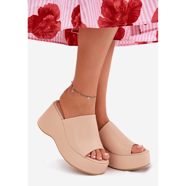 Eco Leather Naisten tossut lavalla ja beige kiilat 2