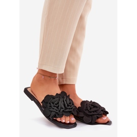 Litteät naisten flopsit koristeellisilla kukilla mustat kukat 1