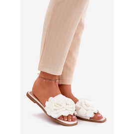 Litteät naisten flopsit koristeellisilla kukilla valkoinen 1