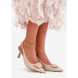 Tyylikkäät korkokengät koristeella ekologinen nahka beige 1