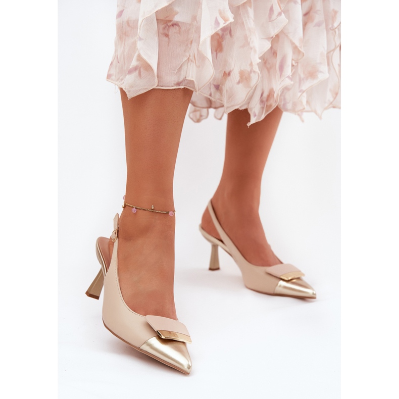 Tyylikkäät korkokengät koristeella ekologinen nahka beige 2