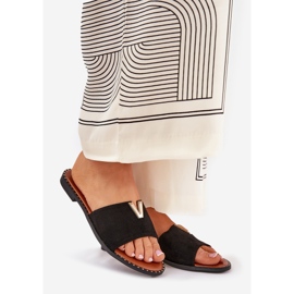 Litteät naisten flip flops koristeettavat yksityiskohdat mustat 1