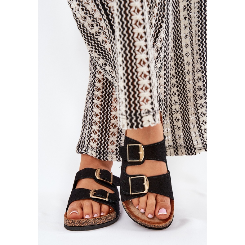 Naisten flip flops korkki -alustalla, jossa kultaiset puristimet musta 2