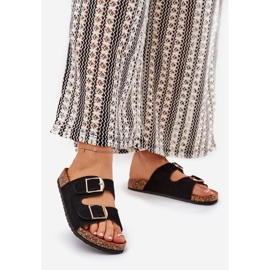 Naisten flip flops korkki -alustalla, jossa kultaiset puristimet musta 1