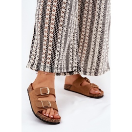 Naisten flip flops korkkilavalla, jossa on kameli kultaiset soljet ruskea 2