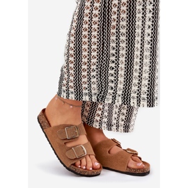 Naisten flip flops korkkilavalla, jossa on kameli kultaiset soljet ruskea 1