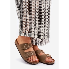 Naisten flip flops korkki -alustalla, jossa on kultaiset soljet vihreitä vihreä 1