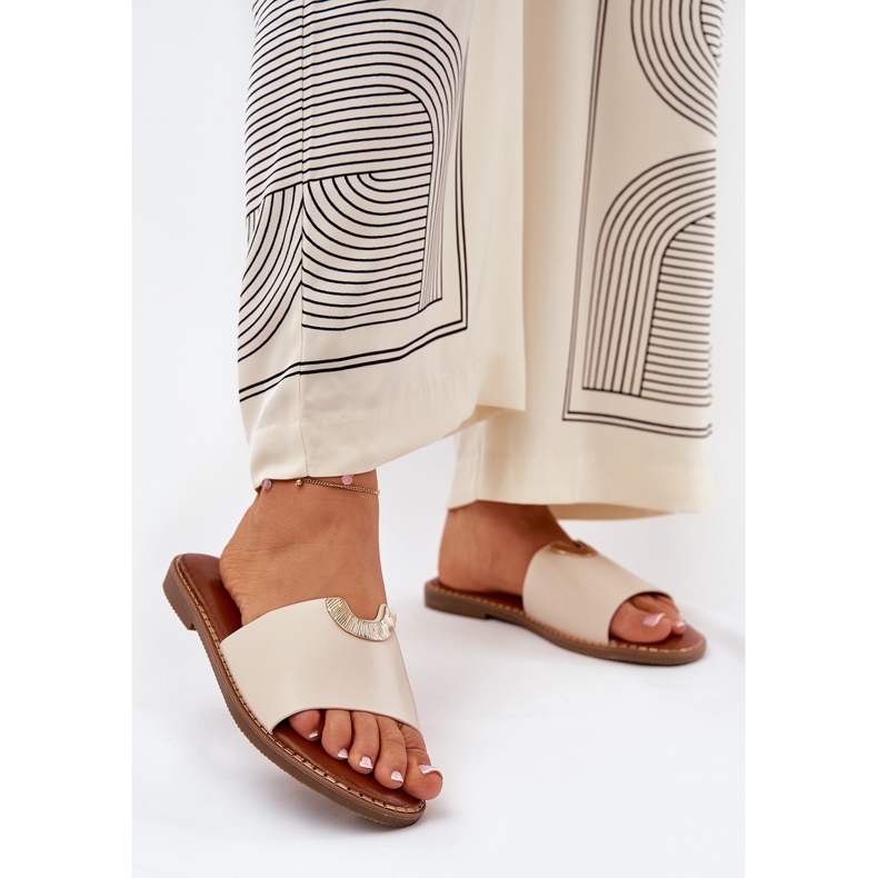 Eco Leather Naisten tohvelit koristeelliset yksityiskohdat beige 2