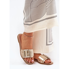 Litteä ekologinen nahka Naisten tossut kultaisella solkilla kultainen 2