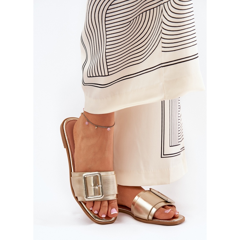 Litteä ekologinen nahka Naisten tossut kultaisella solkilla kultainen 2