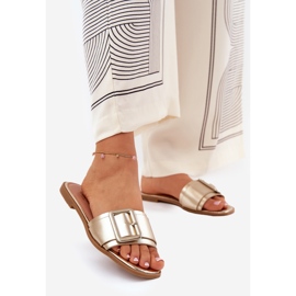 Litteä ekologinen nahka Naisten tossut kultaisella solkilla kultainen 1