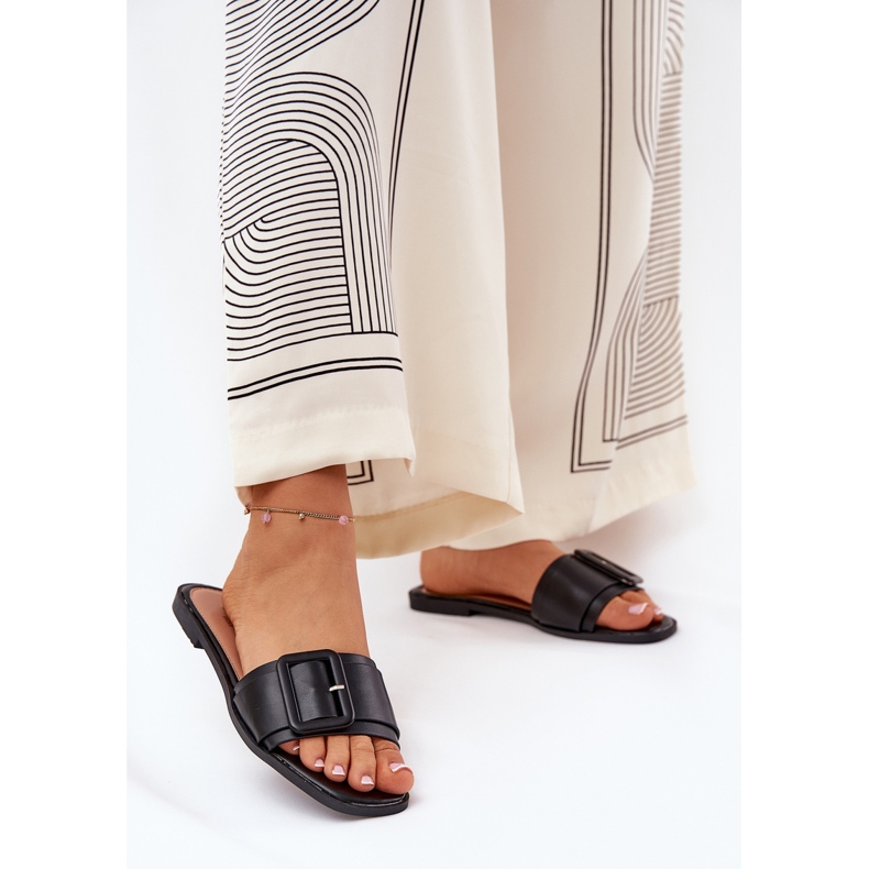 Litteä ekologinen nahka Naisten tossut mustalla solkilla 2