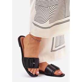 Litteä ekologinen nahka Naisten tossut mustalla solkilla 1