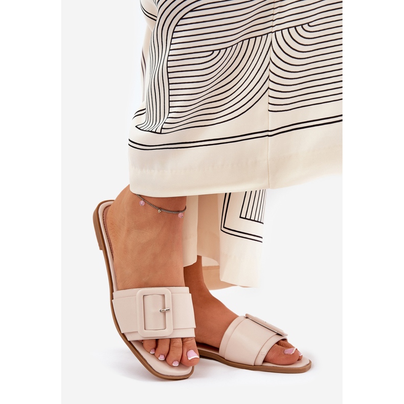 Litteä ekologinen nahka Naisten yhteenvedot beige -solki 1