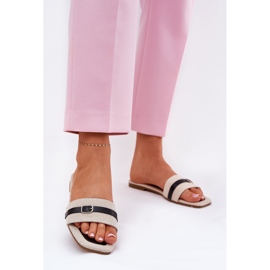 Litteät naisten flip flops beige-mustalla vyöllä ja solkilla 2