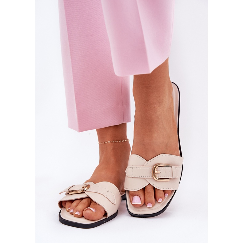 Litteät naisten flopsit kultaisella beige -kiinnittimellä 2