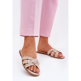 Litteät naisten flopsit, joissa on beige ylivoimaisia ​​raitoja 2