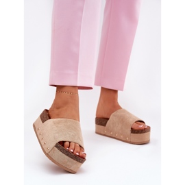 Naisten tossut massiivisella alustalla Eco Suede Khaki beige 2