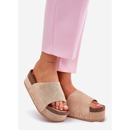 Naisten tossut massiivisella alustalla Eco Suede Khaki beige 1