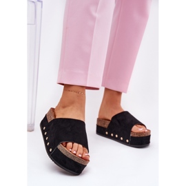 Naisten flip flops massiivisella alustalla Eco Suede Black musta 2