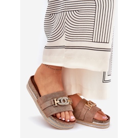 Naisten tossut, joilla on kultainen yksityiskohta laiturilla Khaki Glitterin kanssa beige 1