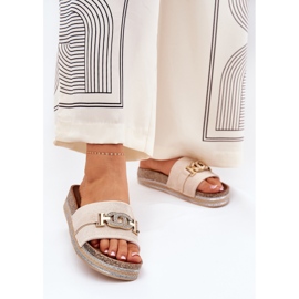 Naisten flip flops, jossa on kultainen yksityiskohta laiturilla glitter beige 2