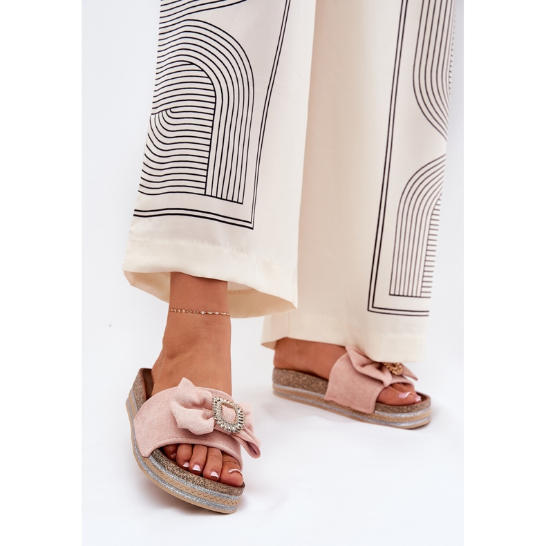 Naisten flip flops lavalla keula ja koristeellinen rintakoru vaaleanpunainen 2