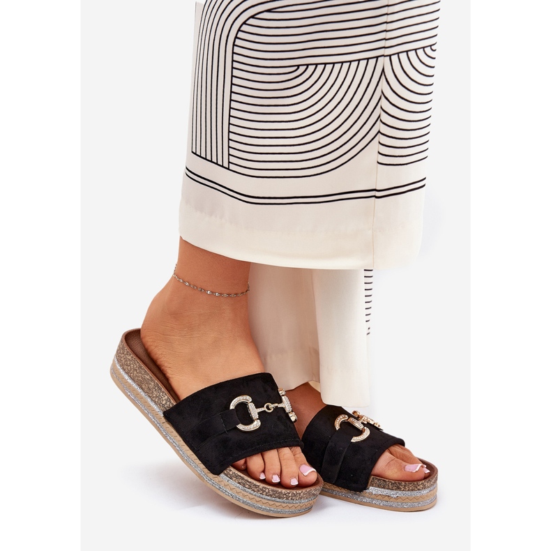 Naisten flip flops lavalla kultaisella koristeella ja brokaatti mustalla 1